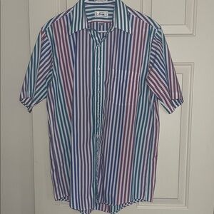 Vintage Arrow Men's Striped Short Sleeve Button Down Shirt with Pocket Size 16